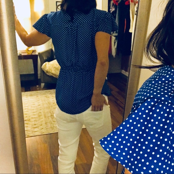 Como Vintage Blue Polka Dot Ruffle Wrap Top PS - Picture 3 of 7